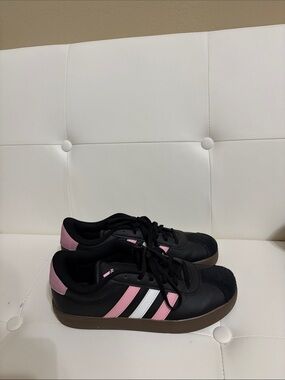 Black Sneakers with Pink & White Stripes